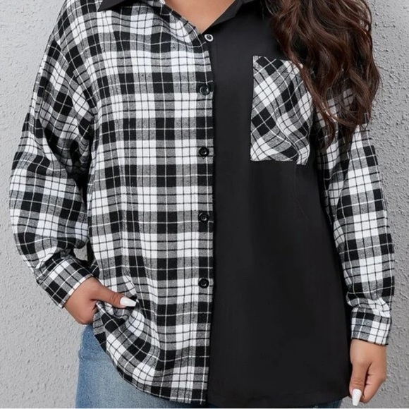 Women’s plus size half & half button up flannel - Picture 3 of 3
